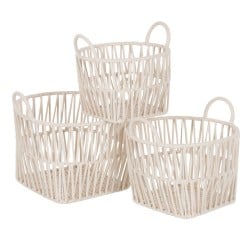 Set of Baskets White Rope 38 x 38 x 32 cm (3 Pieces)