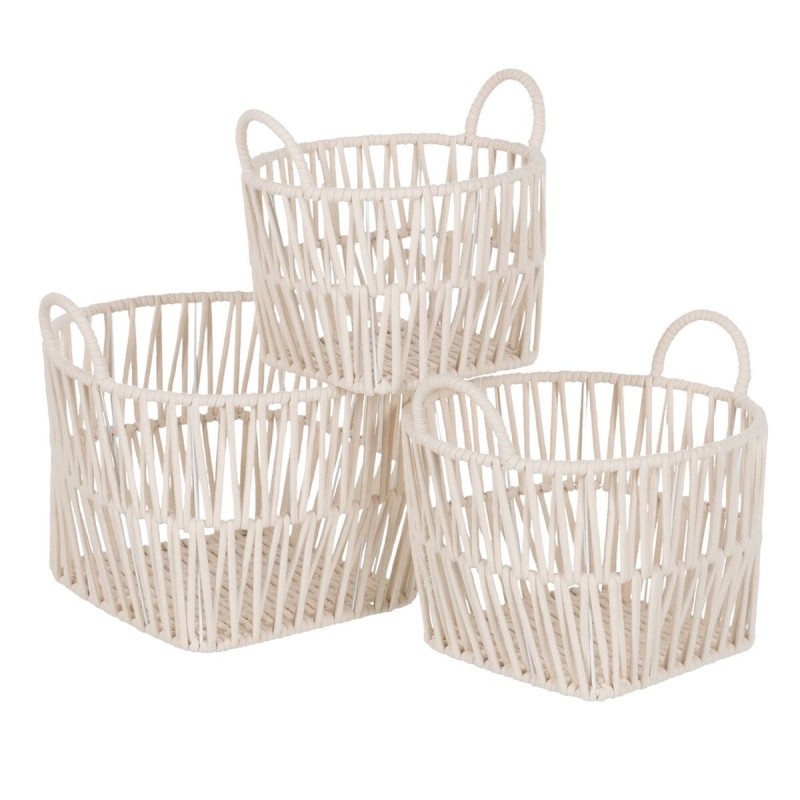 Lot de paniers Blanc Corde 38 x 38 x 32 cm (3 Pièces)