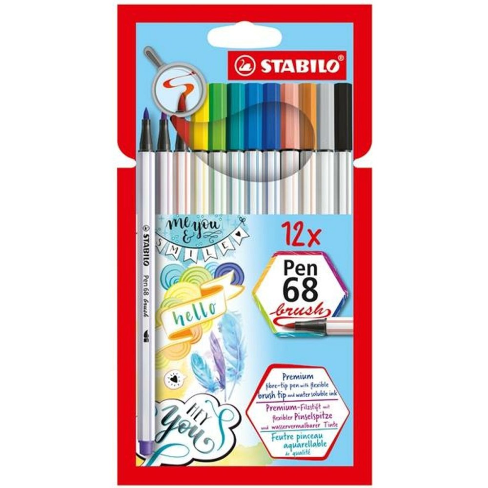 Ensemble de Marqueurs Stabilo Pen 68 Brush 12 Pièces Multicouleur