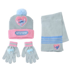 Bonnet, écharpe et gants Stitch Bleu clair 3 Pièces
