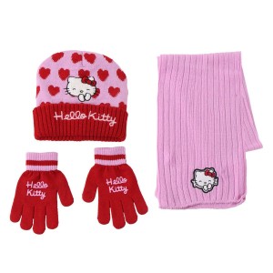 Bonnet, écharpe et gants Hello Kitty Rose 3 Pièces