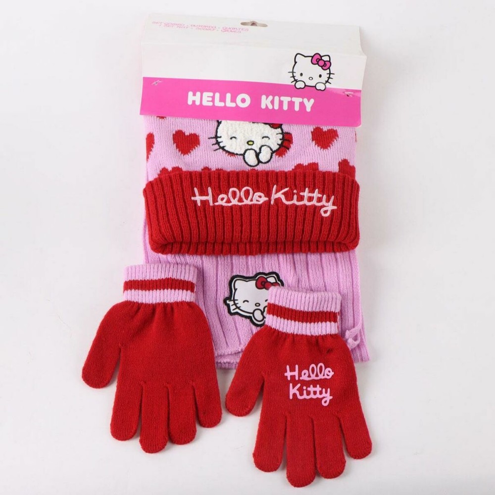 Bonnet, écharpe et gants Hello Kitty Rose 3 Pièces