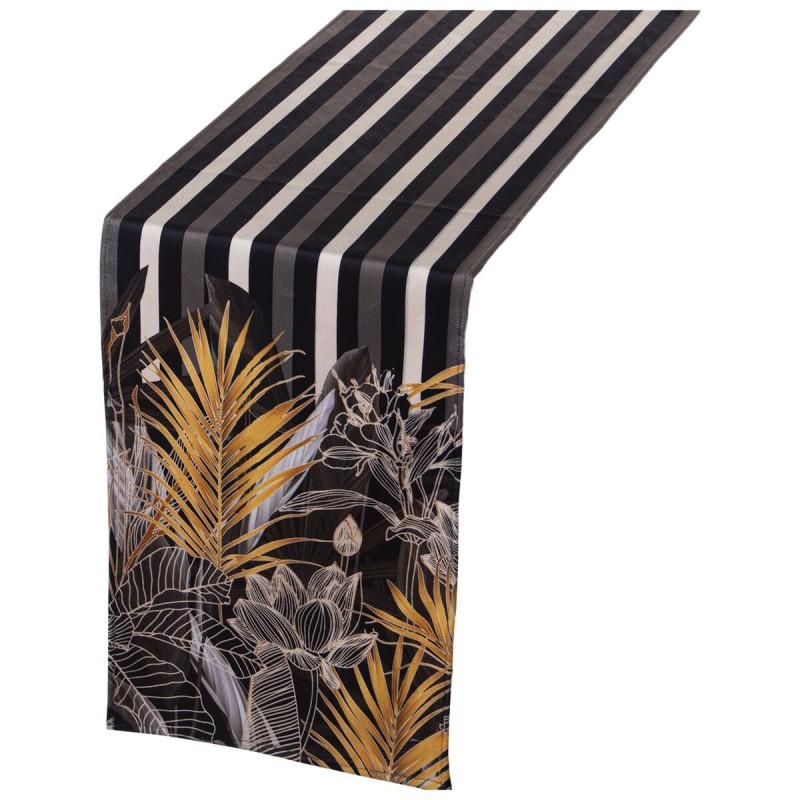 Chemin de Table Alexandra House Living Noir Ocre Textile 180 x 30 cm Volets Velours