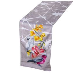 Chemin de Table Alexandra House Living Gris Textile 180 x 30 cm Velours Floral Oiseau