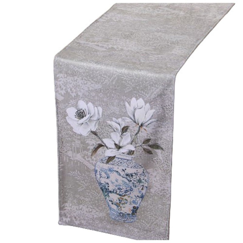 Chemin de Table Alexandra House Living Gris Textile 180 x 30 cm Fleurs Vase Velours