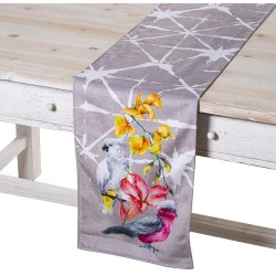 Chemin de Table Alexandra House Living Gris Textile 180 x 30 cm Velours Floral Oiseau