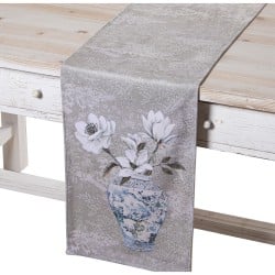 Chemin de Table Alexandra House Living Gris Textile 180 x 30 cm Fleurs Vase Velours