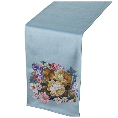 Table Runner Alexandra House Living Blue Textile 180 x 30 cm Flowers Velvet