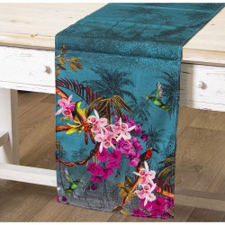 Table Runner Alexandra House Living Blue Textile 33 x 180 cm Cotton Floral