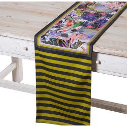 Table Runner Alexandra House Living Yellow Black Textile 180 x 30 cm Velvet Floral