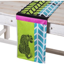 Chemin de Table Alexandra House Living Bleu Vert Textile 180 x 30 cm Velours Guépard