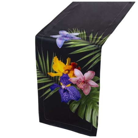 Chemin de Table Alexandra House Living Noir Textile 180 x 30 cm Velours Floral