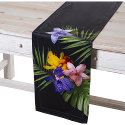 Chemin de Table Alexandra House Living Noir Textile 180 x 30 cm Velours Floral