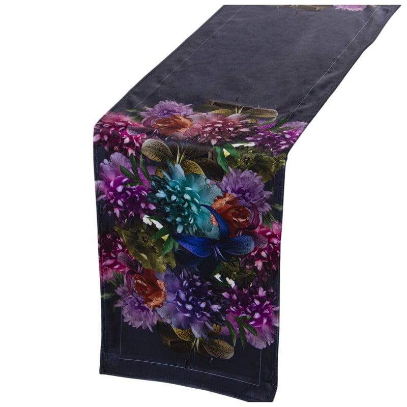 Chemin de Table Alexandra House Living Noir Textile 180 x 30 cm Velours Floral