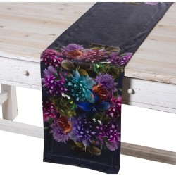 Chemin de Table Alexandra House Living Noir Textile 180 x 30 cm Velours Floral