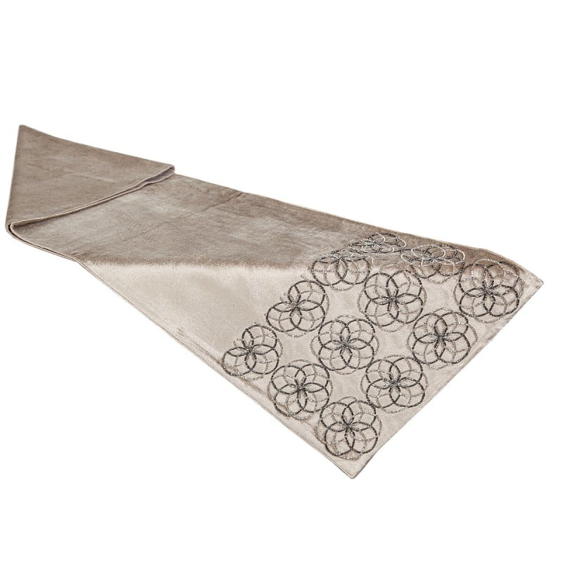 Table Runner Romimex Beige 33 x 180 x 1 cm Velvet