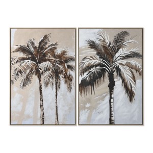 Bild Home ESPRIT Braun Beige Gold polystyrol Leinwand Palmen Tropical (2 Stück)