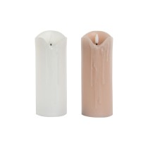 Bougie LED DKD Home Decor Blanc Rose clair 7.5 x 7.5 x 20 cm 7,5 x 7,5 x 20 cm (AA) (2 Unités)