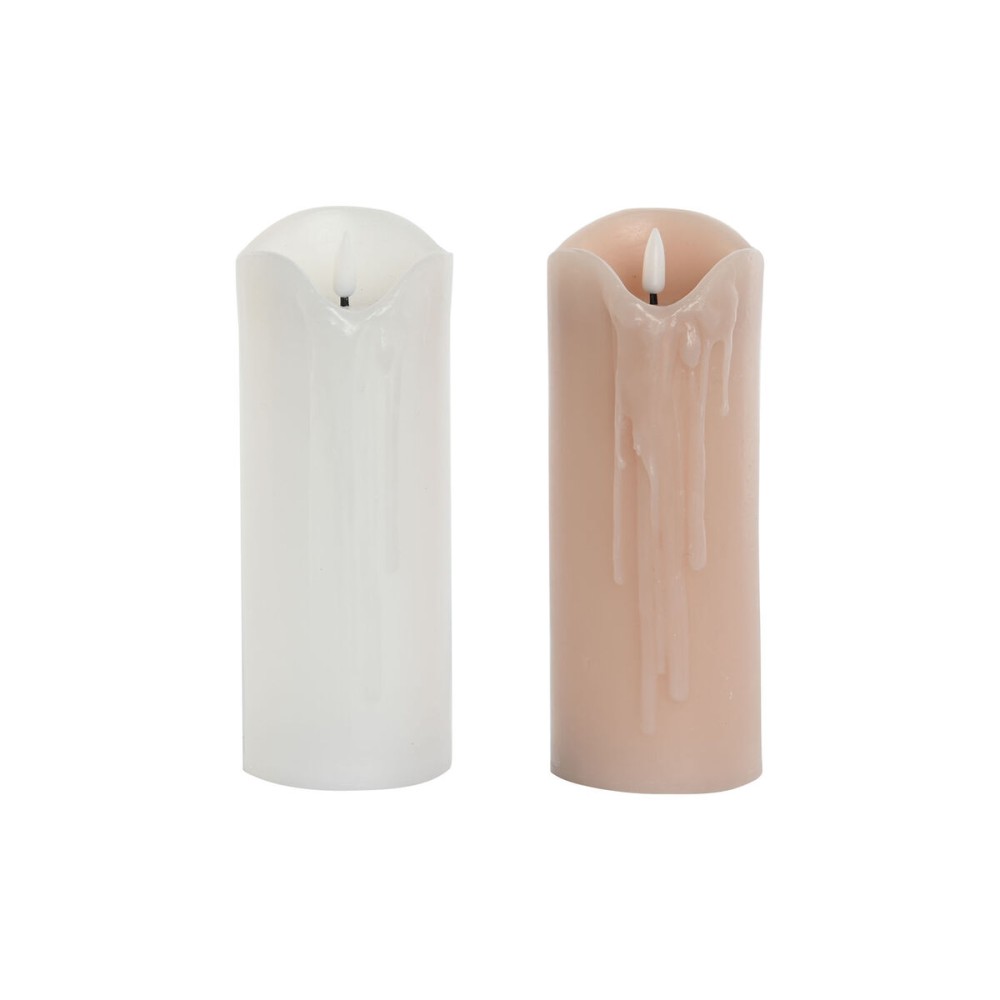 LED Kerze DKD Home Decor Weiß Hellrosa 7.5 x 7.5 x 20 cm 7,5 x 7,5 x 20 cm (AA) (2 Stück)