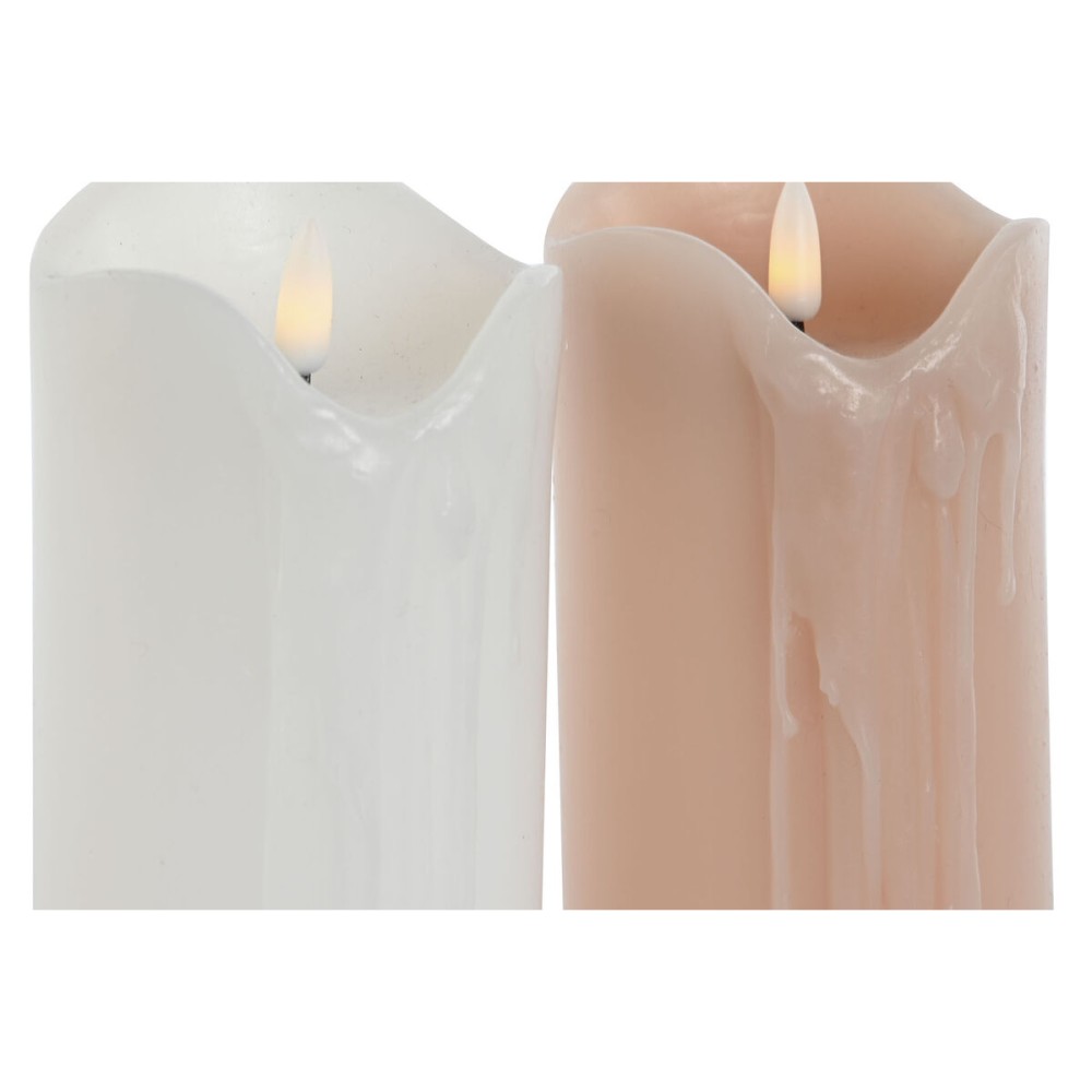 LED Kerze DKD Home Decor Weiß Hellrosa 7.5 x 7.5 x 20 cm 7,5 x 7,5 x 20 cm (AA) (2 Stück)