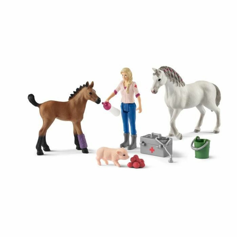 tiere Schleich Vet visiting mare and foal Kunststoff Pferd