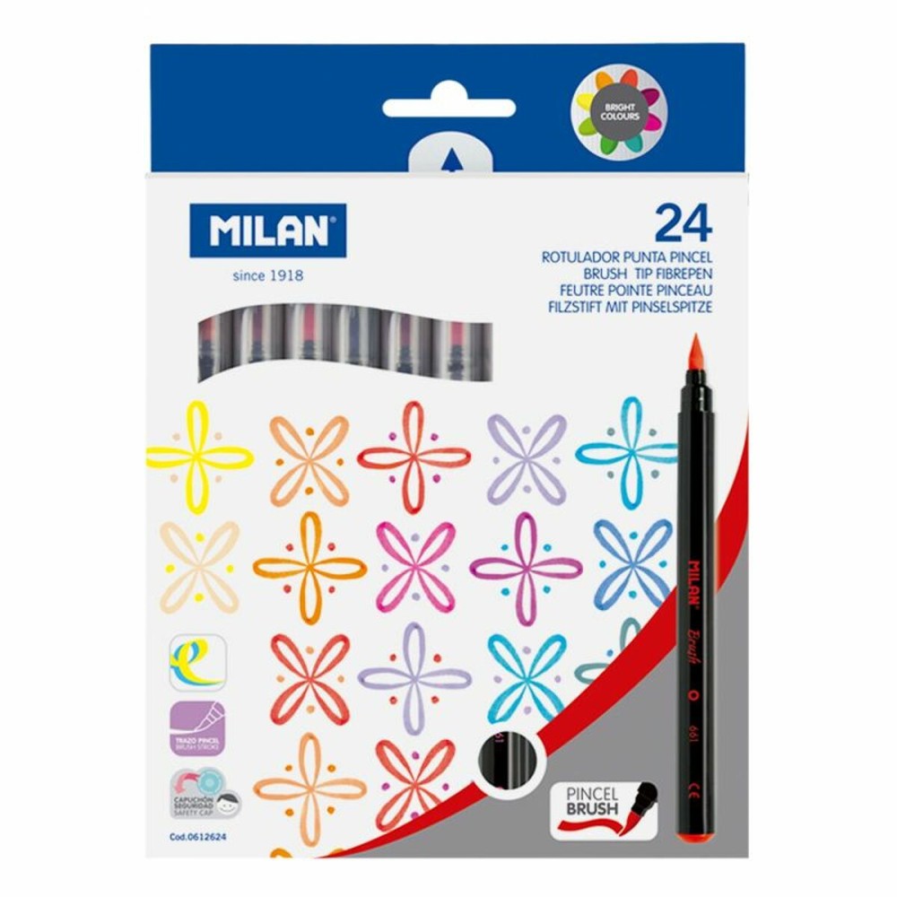 Set of Felt Tip Pens Milan 24 Pieces Paintbrush Multicolour