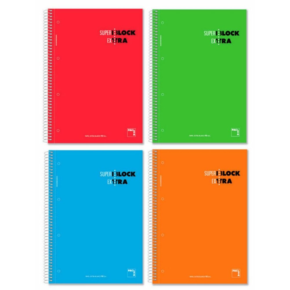 Set of exercise books Pacsa Superblock Extra Multicolour A4 120 Sheets 4 Pieces