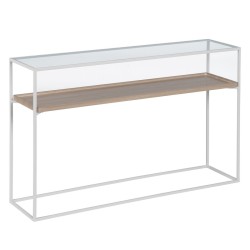 Console Blanc Naturel Verre Fer Bois MDF 120 x 30 x 75 cm