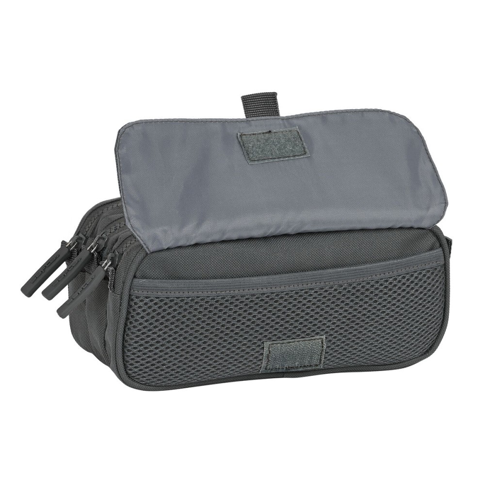 Trousse Fourre-Tout Triple Safta 21,5 x 10 x 8 cm Gris