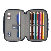 Double Pencil Case Munich Flash Navy Blue 12.5 x 19.5 x 4 cm (28 Pieces)