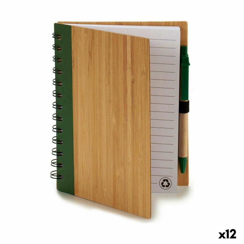 Spiral Notebook with Pen 14 x 18 cm Bamboo (12 Units)