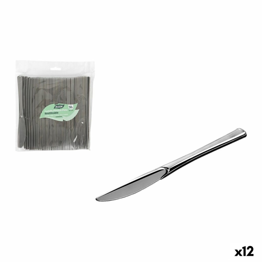 Wiederverwendbares Messerset Algon Silberfarben Kunststoff 20 cm 50 Stücke (12 Stück)