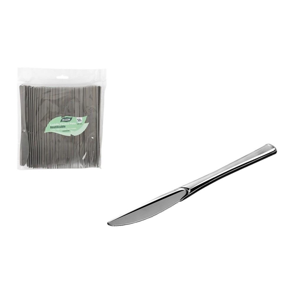Wiederverwendbares Messerset Algon Silberfarben Kunststoff 20 cm 50 Stücke (12 Stück)