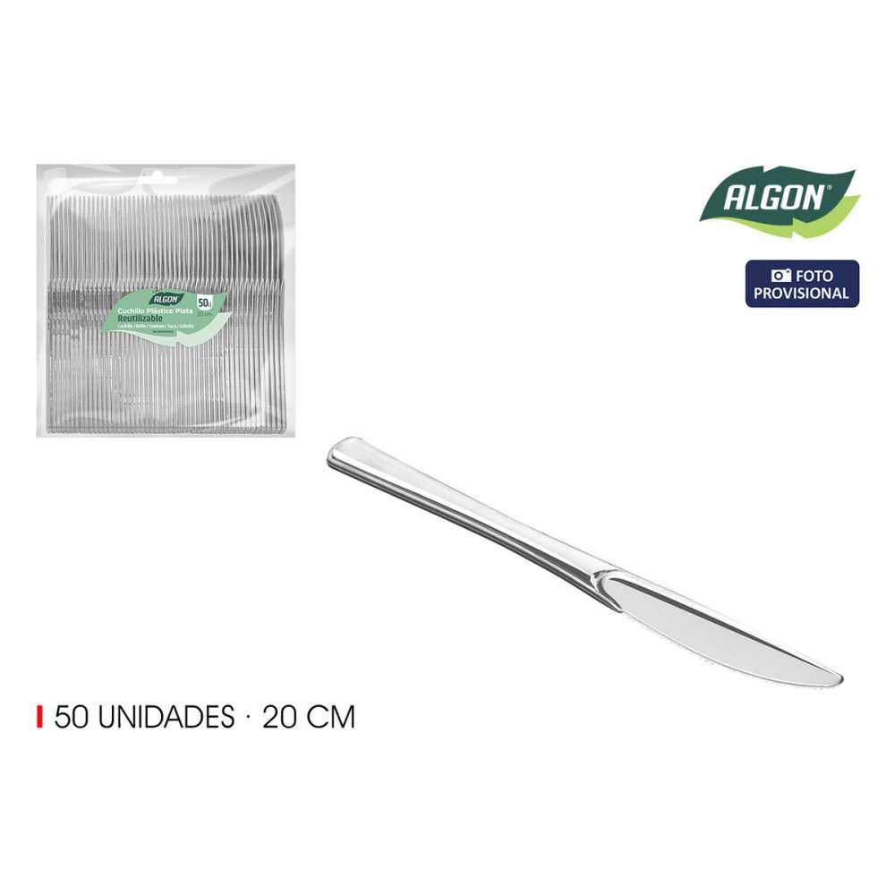 Wiederverwendbares Messerset Algon Silberfarben Kunststoff 20 cm 50 Stücke (12 Stück)