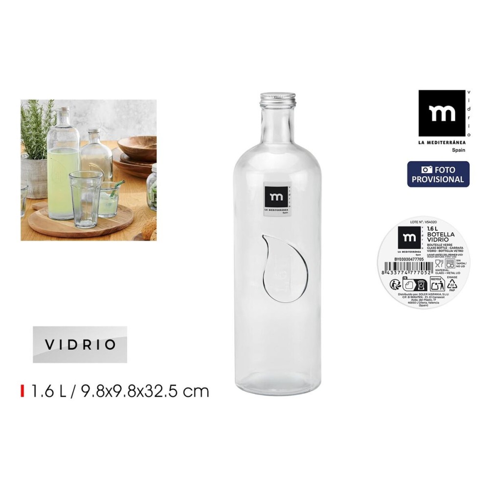 Glas-Flasche La Mediterránea Metall Glas 1,6 L (12 Stück)