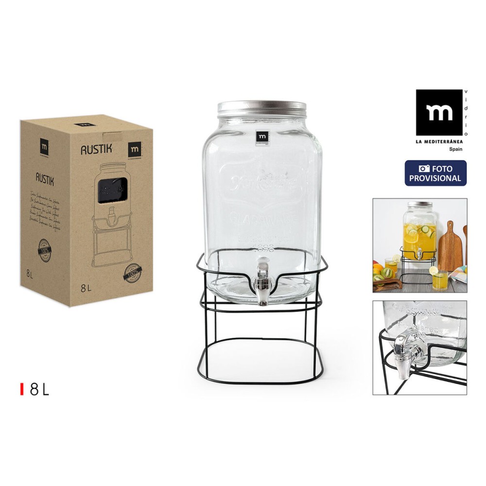 Distributeur de boissons La Mediterránea Rustik Métal verre 8 L 22 x 22 x 37 cm (4 Unités)