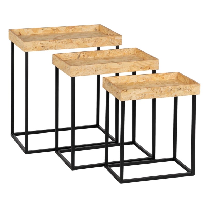 Set mit 3 Tischen Schwarz natürlich Eisen Holz MDF 57,5 x 37,5 x 67,5 cm (3 Stück)