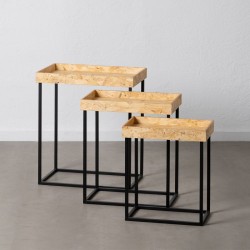 Set mit 3 Tischen Schwarz natürlich Eisen Holz MDF 57,5 x 37,5 x 67,5 cm (3 Stück)