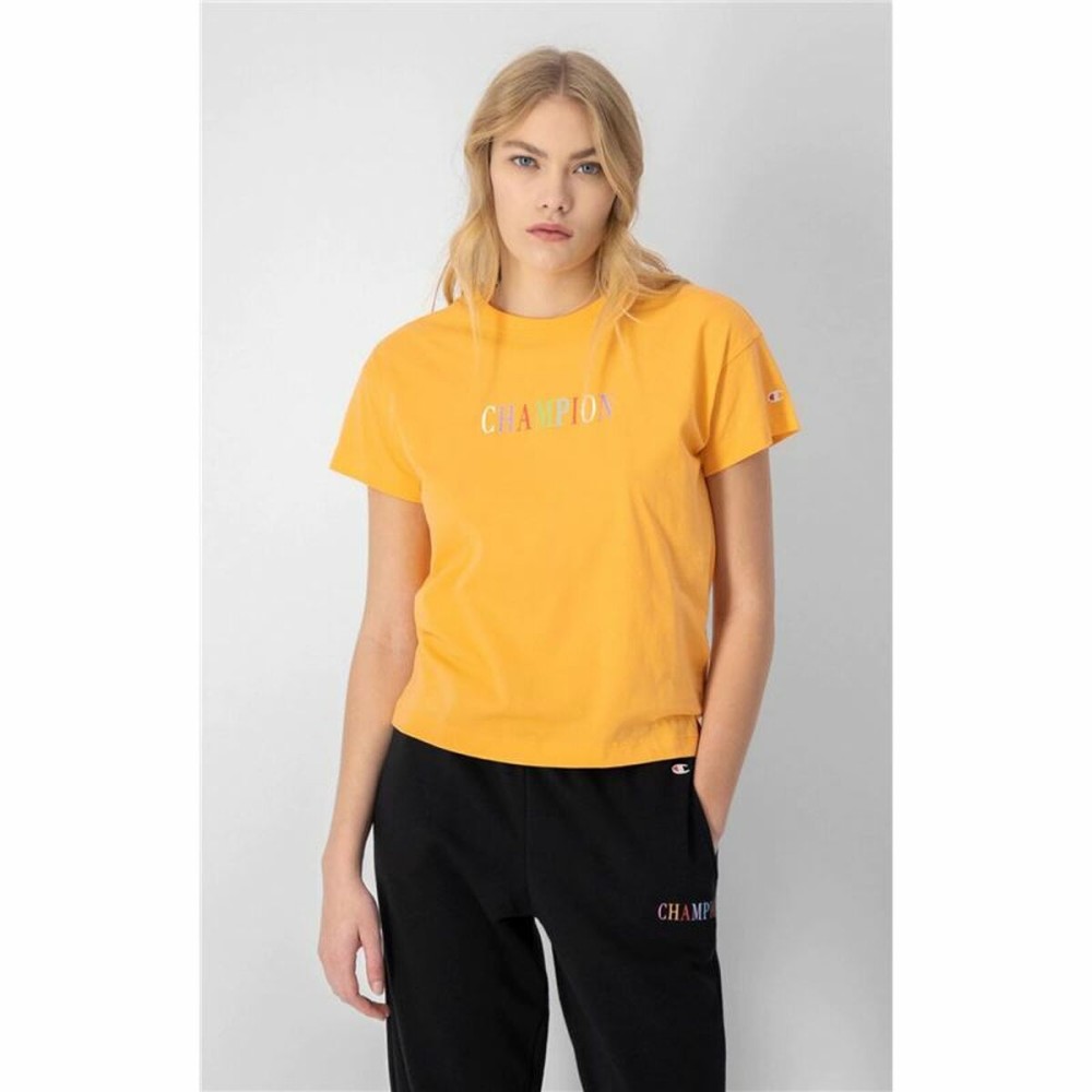 Women’s Short Sleeve T-Shirt Champion Crewneck Croptop Yellow