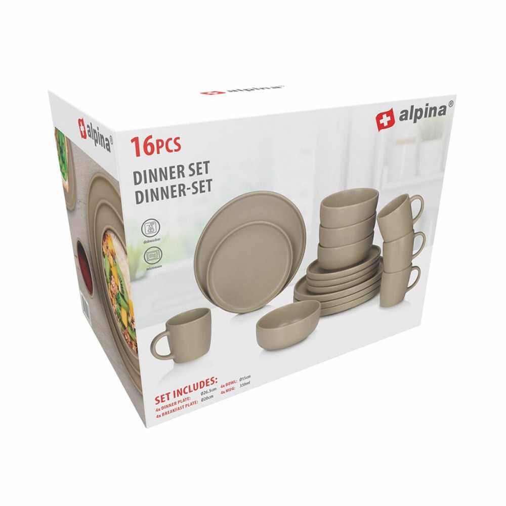 Geschirr Alpina Taupe aus Keramik 16 Stücke (4 Stück)