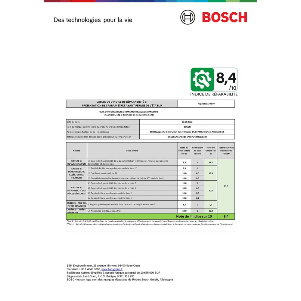Aspirateur cyclonique BOSCH BGC05AAA1 700 W