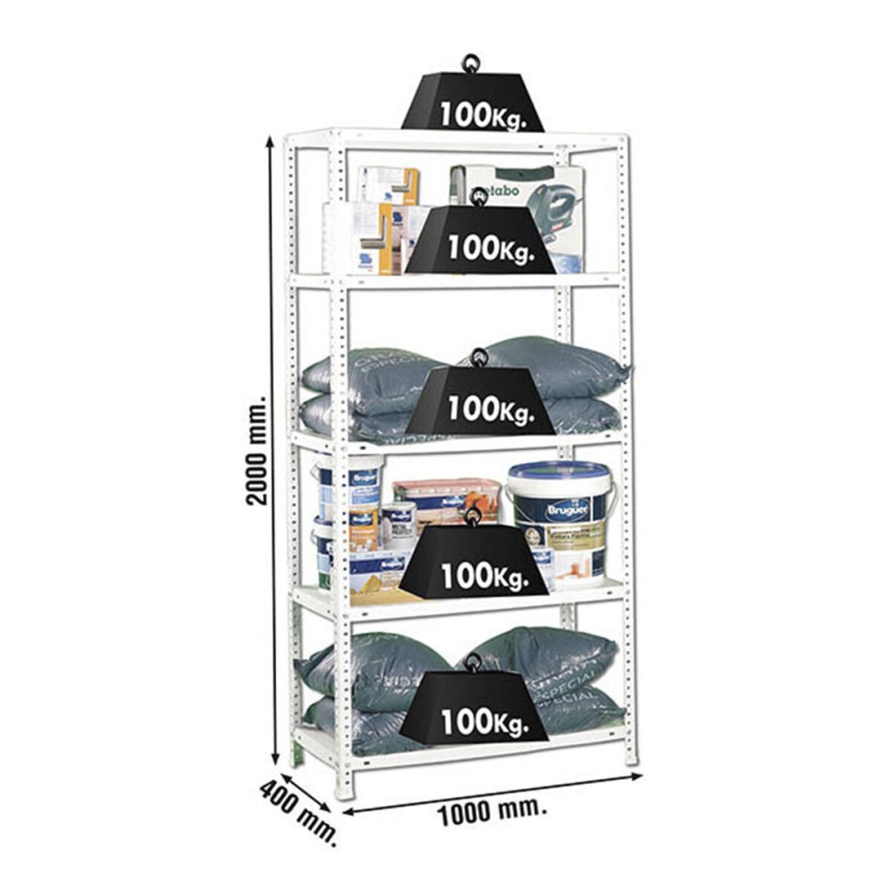 Étagère Simon Rack Comfort Plus 5/400 Blanc 200 x 100 x 40 cm Métal 5 Etagères 100 kg