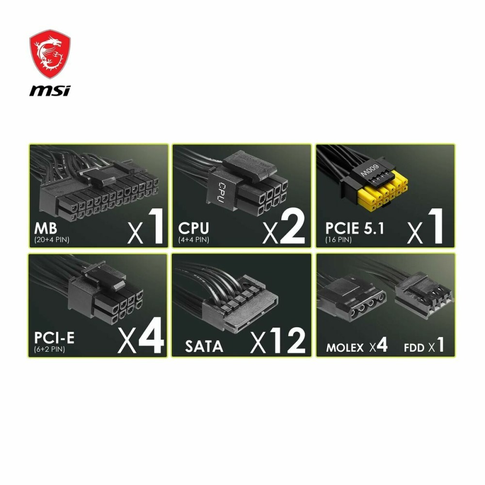 Bloc d’Alimentation MSI 306-7ZP9A11-CE0 1200 W ATX 80 Plus Gold
