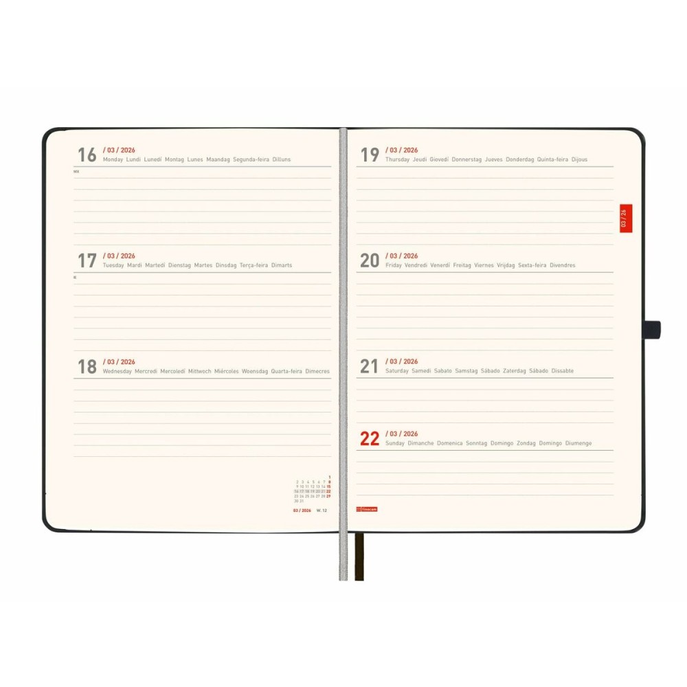 Diary Finocam MÍNIMAL Black A5 14 x 19 cm 2025-2026
