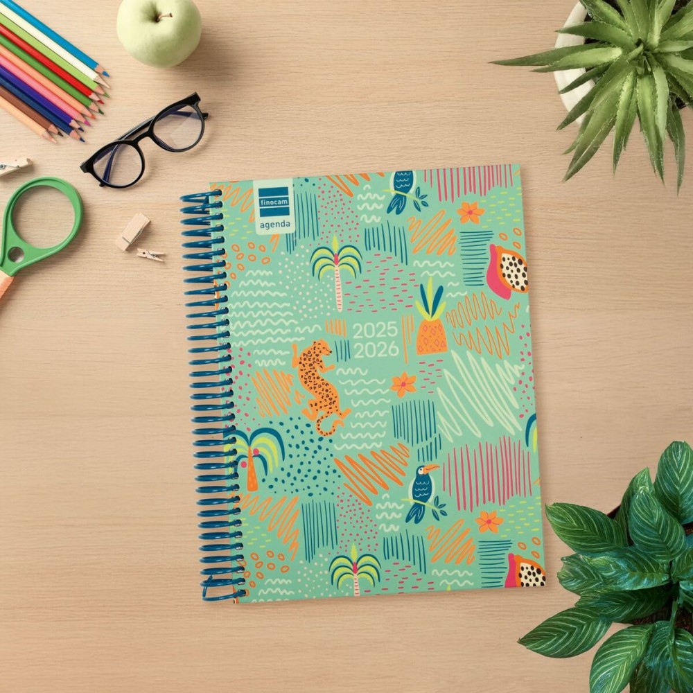 Diary Finocam DIVA Multicolour Quarto 15,5 x 21,2 cm Jungle 2025-2026
