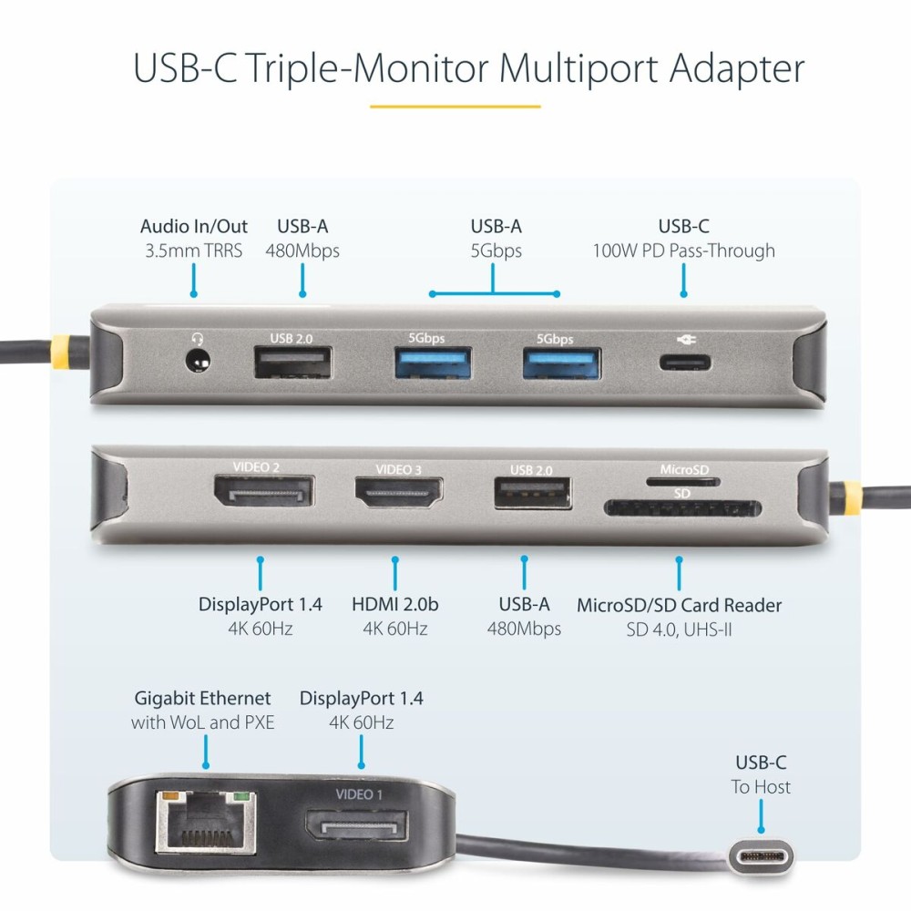 Hub USB Startech 154B-USBC-MULTIPORT Grau 100 W