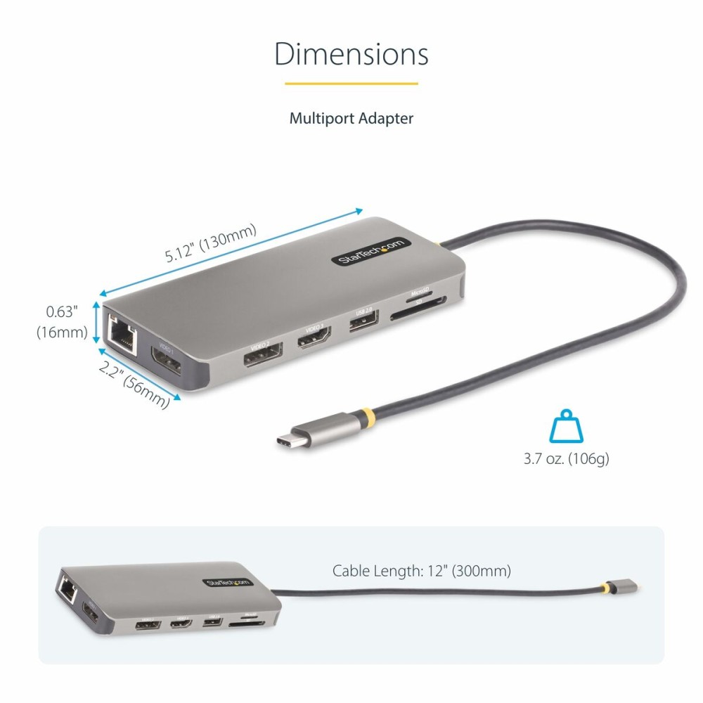 Hub USB Startech 154B-USBC-MULTIPORT Grau 100 W