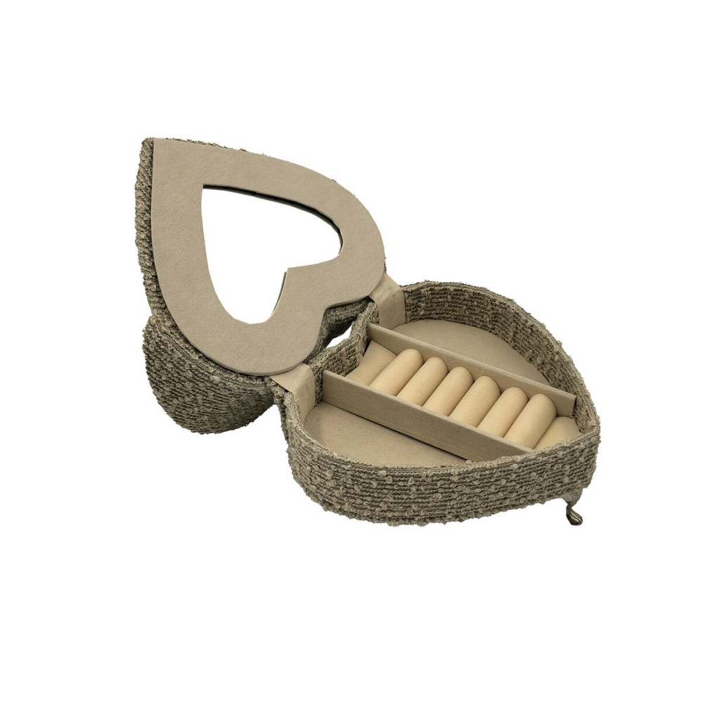 Boîte à bijoux Versa Gris Polyester Métal Miroir Bois MDF 16 X 13,5 X 16 CM Canapé