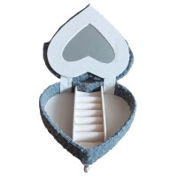 Boîte à bijoux Versa Gris Polyester Métal Miroir Bois MDF 16 X 13,5 X 16 CM Canapé