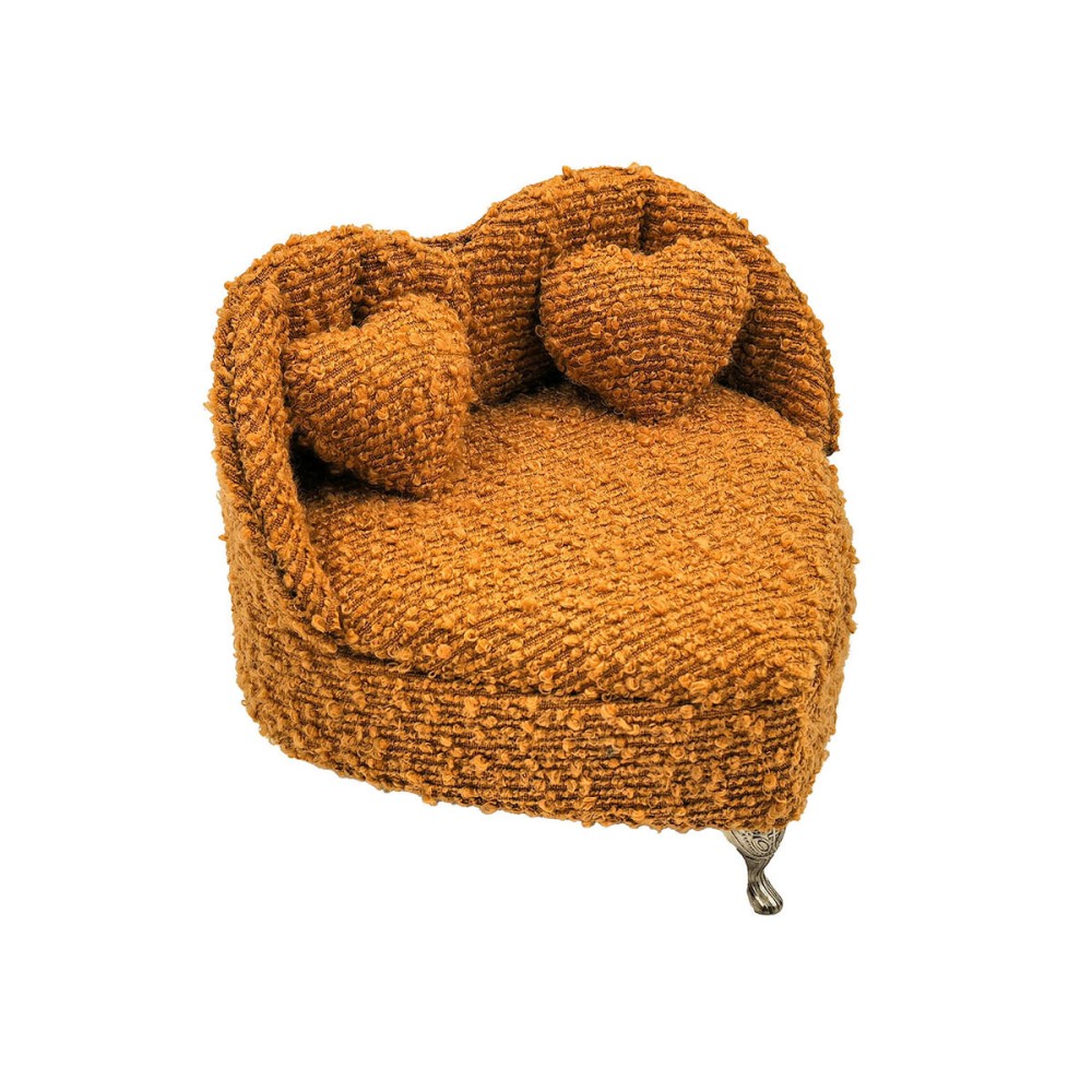 Boîte à bijoux Versa Moutarde Polyester Métal Miroir Bois MDF 16 X 13,5 X 16 CM Canapé